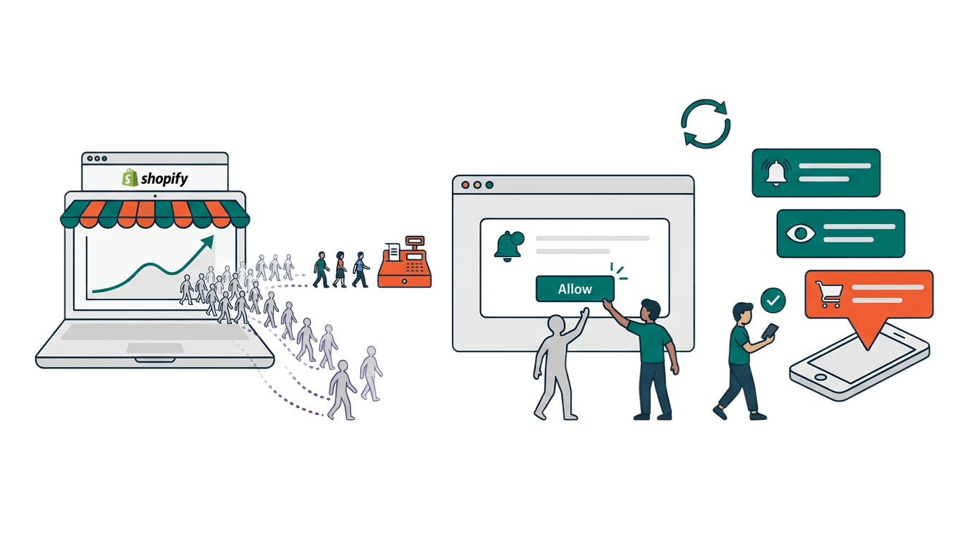 Shopify store owner turning visitors into sales using web push notifications